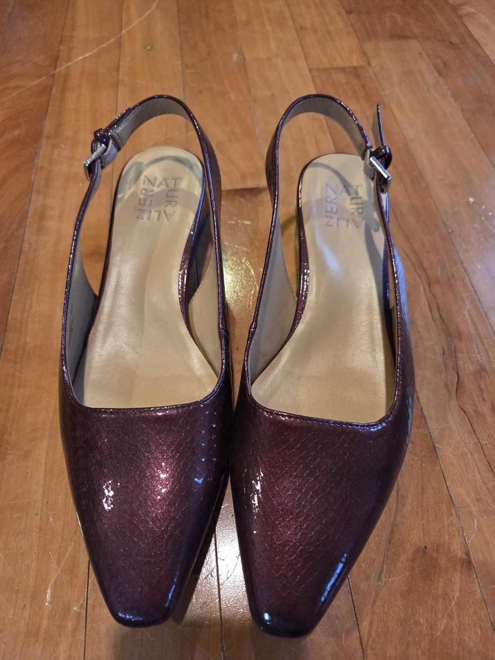 Naturalizer Burgundy Metallic Slingback Pointed-Toe Flats